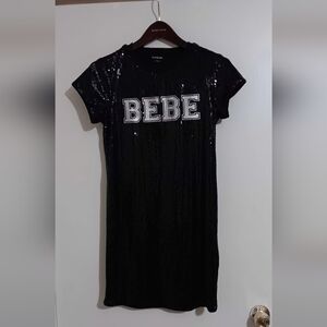 Bebe Black Sequin Logo Dress